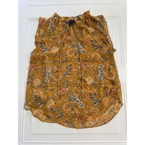 Rachel Roy Golden Yellow Sleeveless Popover Blouse Floral Swiss Dot Size M
